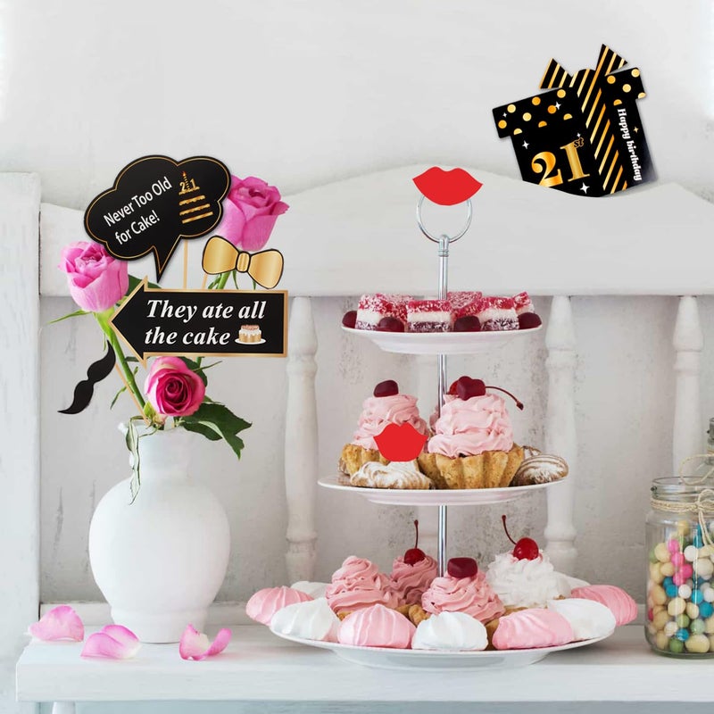 LINGTEER Happy 21st Birthday Party Photo Booth Props,Cheers to 21st Birthday 21st Years Old Bday Party Centerpieces Props Decorations Sign. - Image 4